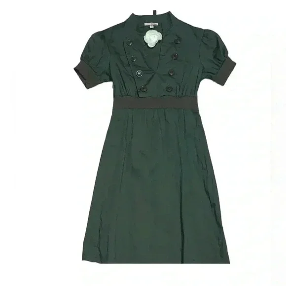 Green mini dress “Annie” style, capped sleeves , v neck sz small, - Picture 7 of 8